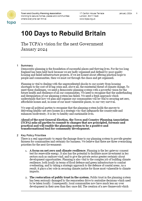 100 Days To Rebuild Britain The TCPA S Vision For The Next Government   100 Days To Rebuild Britain Jan 2024 1 Pdf Image 